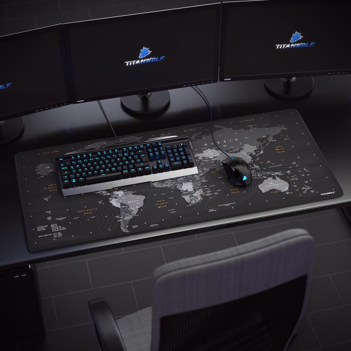 Produktbild Titanwolf Gaming Mauspad XXL, glattes Stoffgewebe, Speed Mausmatte 900 x 400mm grosse Fläche, Globus (Wide)