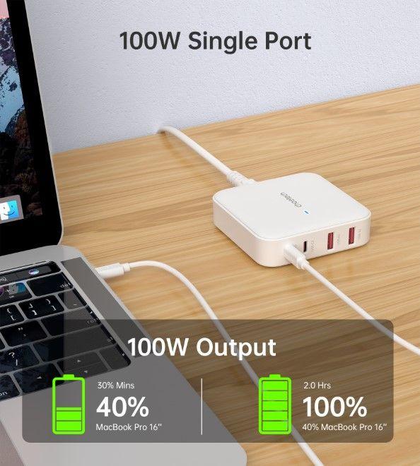 Produktbild Choetech PD8008 100W GaN-Schnellladegerät 2x USB-A / 2x USB-C - Weiss (100 W)
