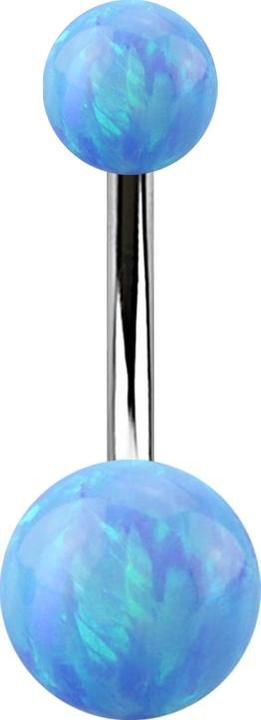 Produktbild Star Piercing Banane silber mit zwei Kugeln Opal hellblau (Chirurgenstahl 316L)