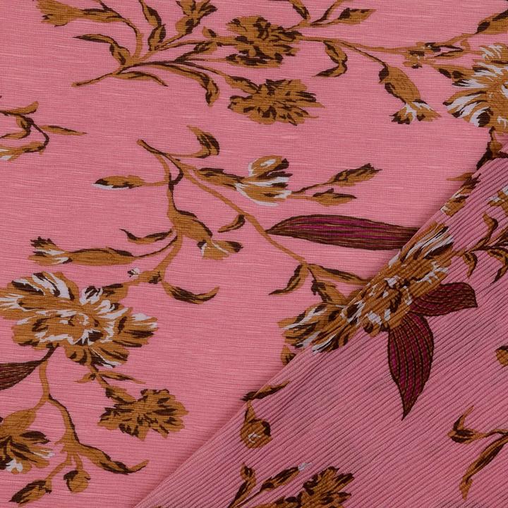Actual product image Stoffrestposten Pleated Chiffon - Beautiful Flowers on Olive - Minimum selling quantity: 1 Meter