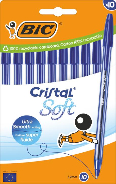 Immagine prodotto Bic Biros Cristal Soft Writing trasparente colore blu, 10 pezzi. (Blu, Trasparente, 10 x)