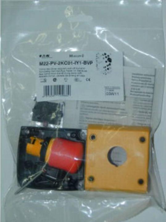 Actual product image Eaton M22-PV-2KC01-IY1-BVP Emergency stop switch 2 NC contacts IP66 1 pc.