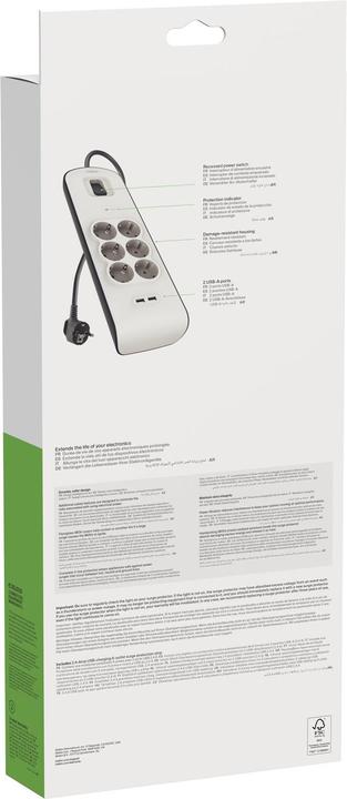 Actual product image Belkin Steckdosenleiste 6-fach + 2xUSB-A, 2m Kabel BSV604vf2M-V2 (6 x, USB, 2 m)