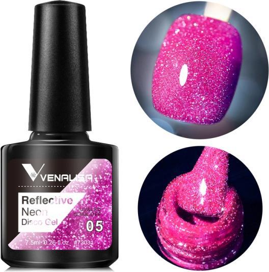 Actual product image Venalisa Gel Varnish Reflective Neon Disco Gel BD05 (Pink Glitter, Gel-Effect Nail Polish)