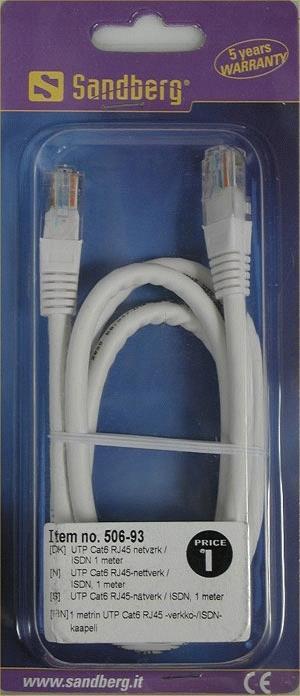 Image du produit Sandberg Câble réseau UTP Cat6 1 m (U/UTP, CAT6, 1 m)