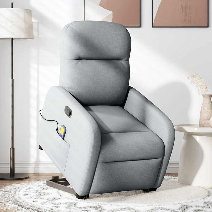 Immagine prodotto VidaXL Poltrona massaggiante con ausilio per la risalita Tessuto grigio chiaro