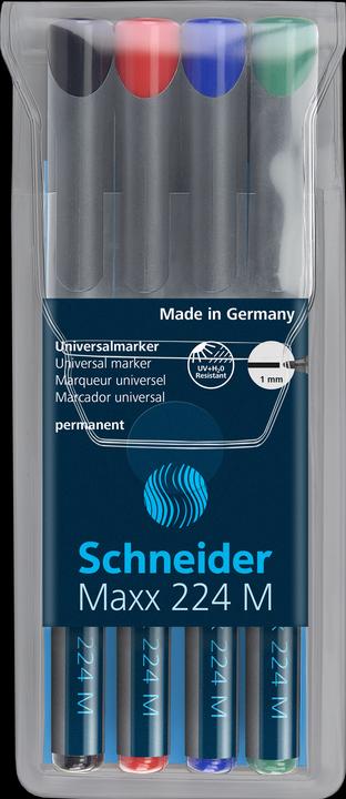 Produktbild Schneider OHP-Marker Maxx permanent, M, 4er Etui: rot, blau, grün, schwarz (Assortiert, 1 mm, 4 x)