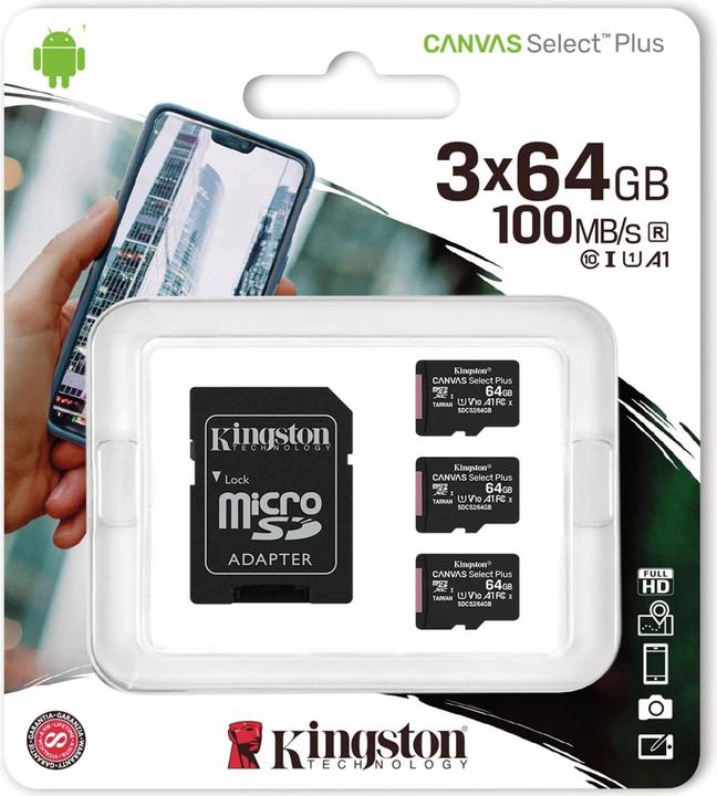 Actual product image Kingston Canvas Select Plus (64 GB, microSDXC, U1, UHS-I)