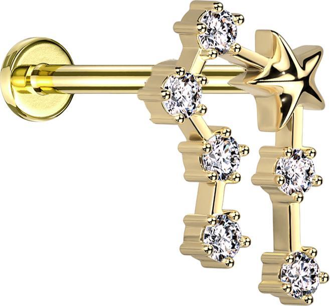 Produktbild Star Piercing Micro Labret Innengewinde vergoldet Sternzeichen Krebs mit Kristallen (Chirurgenstahl 316L, Messing)