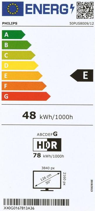 Energy Label Philips 43PUS8009/12 (43", LED, 4K, 2024)