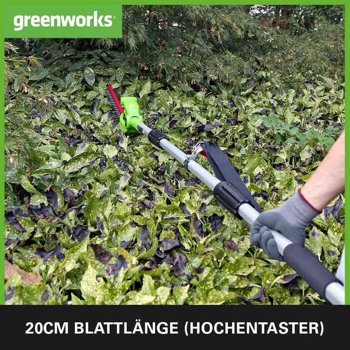 Produktbild Greenworks G24PSHK2 2-in-1 Akku Stabheckenschere inkl. Akku 2Ah und Ladegeraet (Akkuheckenschere)
