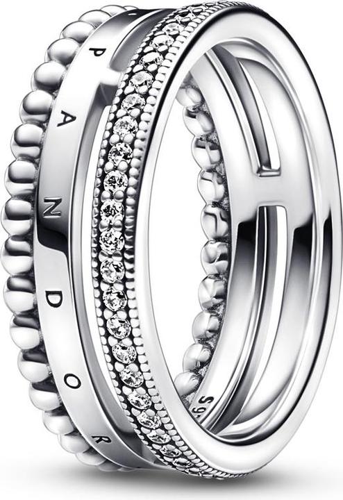 Image du produit Pandora Signature Logo Pavé & Beads Ring (58, Argent 925)