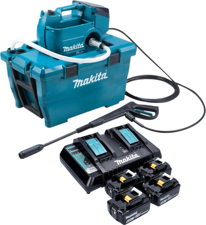 Productafbeelding Makita DHW 080 PG4K Akku Hochdruckreiniger 36 V ( 2x 18 V ) 80 bar 380 l/h Brushless + 4x Akku 6,0 (Oplaadbare batterij)