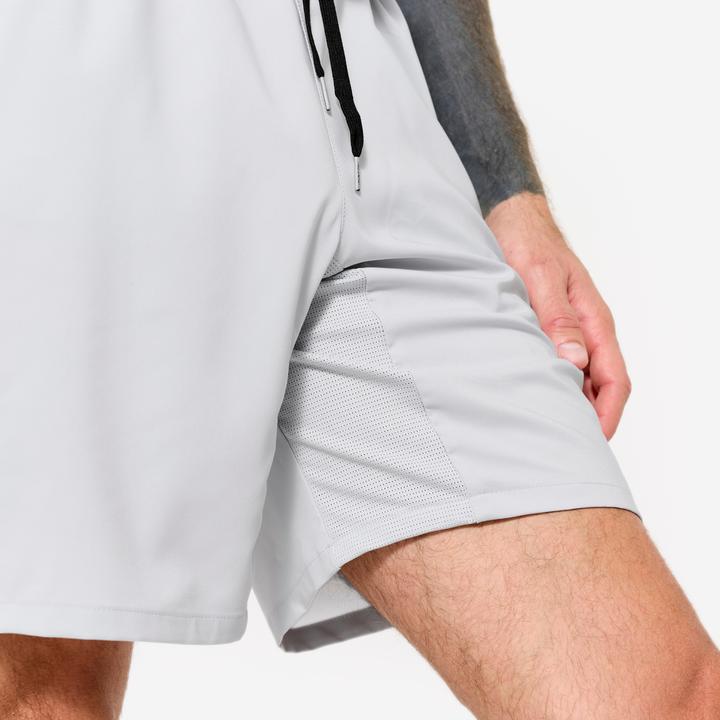 Image du produit Domyos Short de fitness respirant poches zippés homme, gris perle (XL)