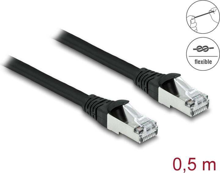 Image du produit Delock Câble réseau RJ45 Cat.6A S/FTP PUR Outdoor 0,5 m noir (S/FTP, CAT6a, 0.50 m)
