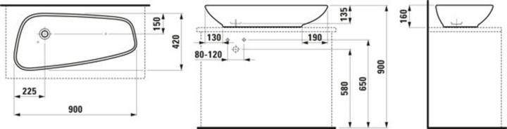 Produktbild Laufen Palomba Waschtisch-Schale, ohne Hahnloch, ohne Überlauf, 900x420 (900 mm, 420 mm)