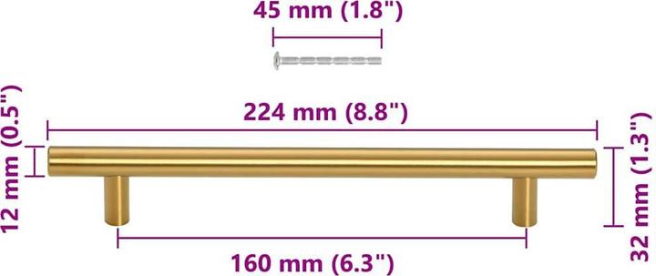 Produktbild VidaXL Möbelgriffe 10 Stk. Golden 160 mm Edelstahl,Farbe