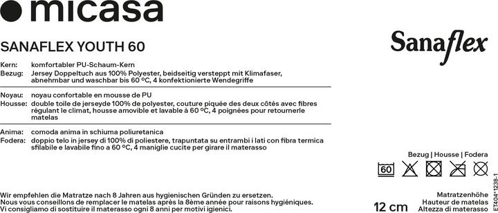 Valeurs nutritives et ingrédients Sanaflex Youth (90 x 190 cm, Noyau de mousse)