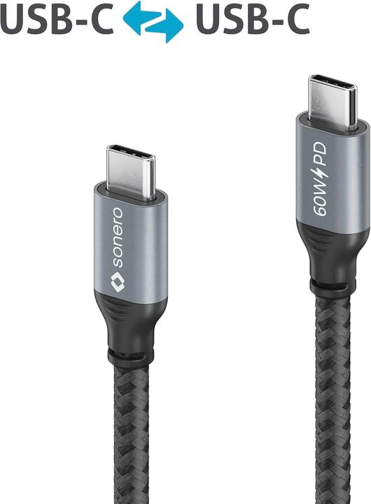 Produktbild Sonero USB-C auf USB-C Ladekabel - USB 2.0, 60W PD grau/schwarz - 0,50m (0.50 m, USB 2.0, 60 W)