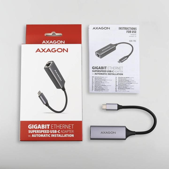 Actual product image Axagon ADE-TRC Gigabit Ethernet 10/100/1000 Adapter - USB 3.1 Type C, Titanium Gray (USB 3.1, RJ45 (1x))