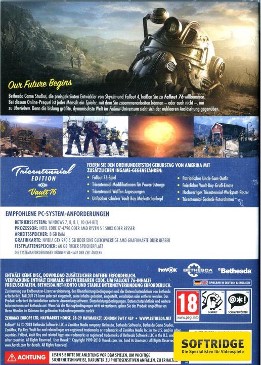 Image du produit Bethesda Fallout 76 - Édition du tricentenaire (PC, DE)