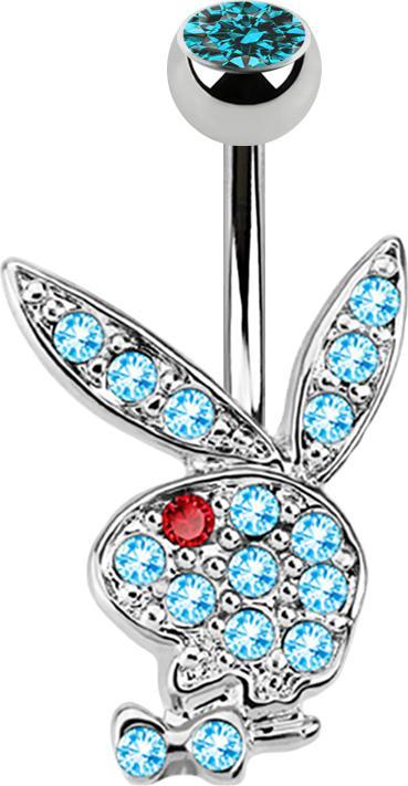 Produktbild Star Piercing Banane silber mit Playboy Bunny aqua (Chirurgenstahl 316L, ohne Messing)