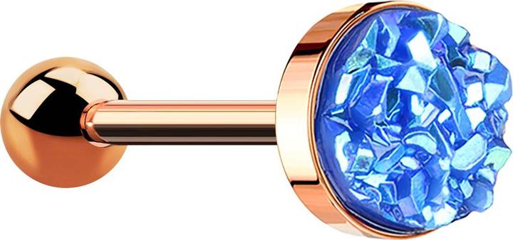 Star Piercing Micro Barbell rosegold mit Druse Stein dunkelblau (Chirurgenstahl 316L, ohne Messing)