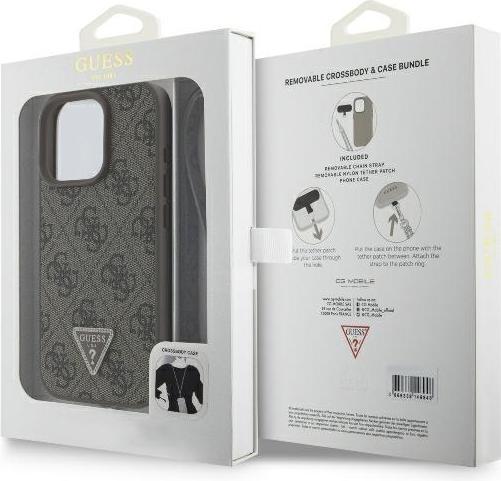 Productafbeelding Guess GUHCP16LP4TDSCPW iPhone 16 Pro 6,3" brązowy/bruin hardcase Leer Metalen Logo Strass Crossbody (Apple iPhone 16 Pro)