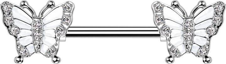 Image du produit Star Piercing Barbell silber mit zwei Schmetterling silber Kristalle silber (Laiton, Acier chirurgical 316L)