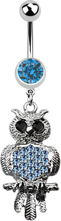 Produktbild Star Piercing Banane silber mit Anhänger Eule schwarz und hellblau (Chirurgenstahl 316L, ohne Messing)