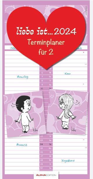 Produktbild Alpha Edition liebe ist... Terminplaner für 2 2024 - Familien-Timer - Termin-Planer - Paar-Kalender - (22 x 45 cm, Deutsch)