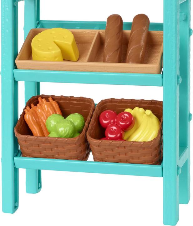 Actual product image Barbie "Fun on the farm" farmers' market playset, -doll (blonde), market stall, till, vegetables, bread