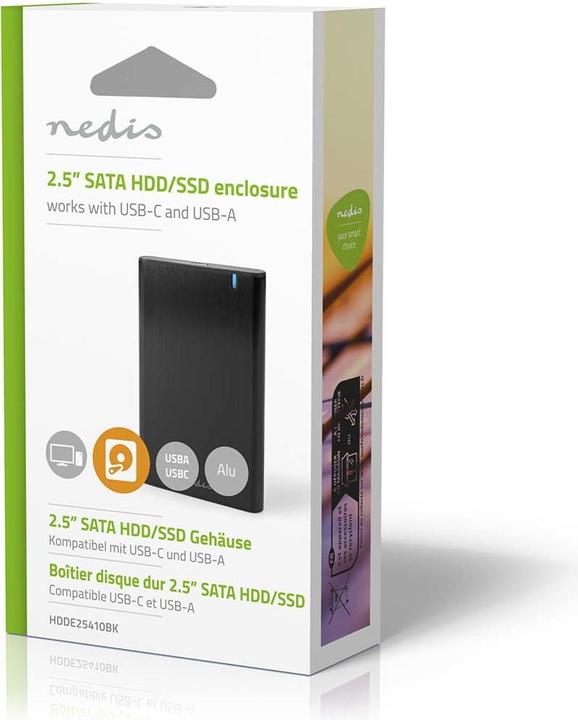 Immagine prodotto Nedis Custodia per disco rigido 2,5" | USB 3.2 Gen1 | USB Type-A / USB Type-C™ | Notebook / PC | Alluminio (2.5")