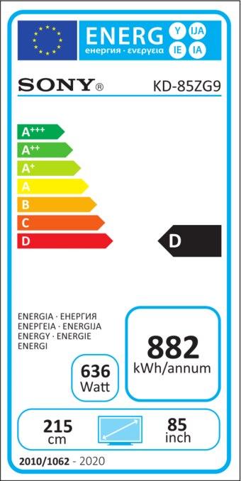 Energy Label Sony KD-85ZG9 (85", LCD, 8K, 2019)