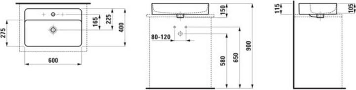 Produktbild Laufen VAL Waschtisch-Schale, 3 Hahnlöcher, mit Überlauf, 600x400mm, H812285 (590 mm, 600 mm)