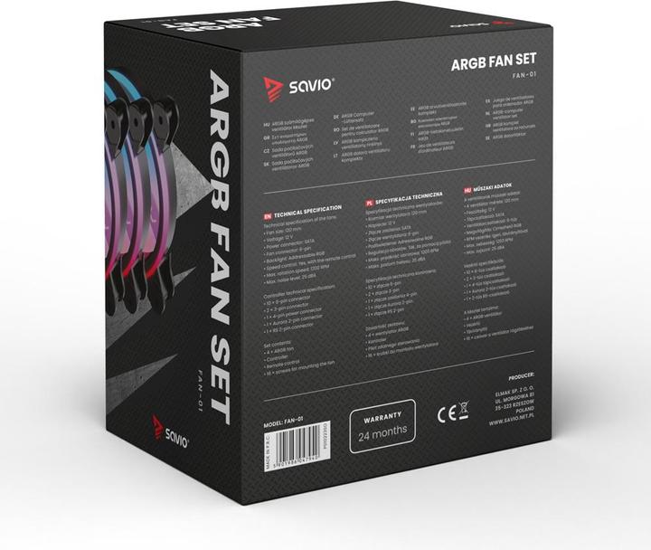 Actual product image Savio Wentylator FAN-01 4-pack 120mm ARGB wraz kontrolerem oraz pilotem (120 mm, 1 x)