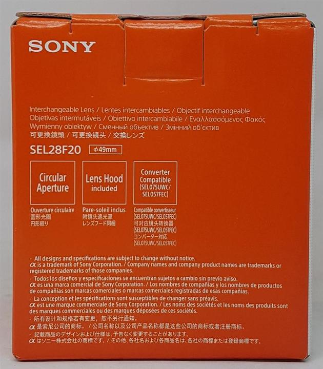 Actual product image Sony FE 28mm f/2, Full Frame E-Mount (Sony E, APS-C / DX, full size)