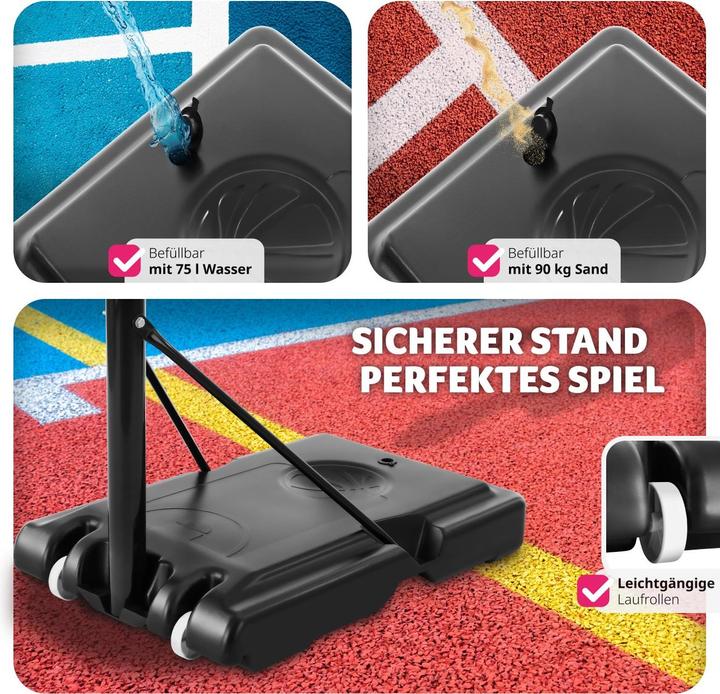 Produktbild tectake Basketballkorb Dirk, Korbhöhe 234 - 302 cm, mit Ball & Pumpe