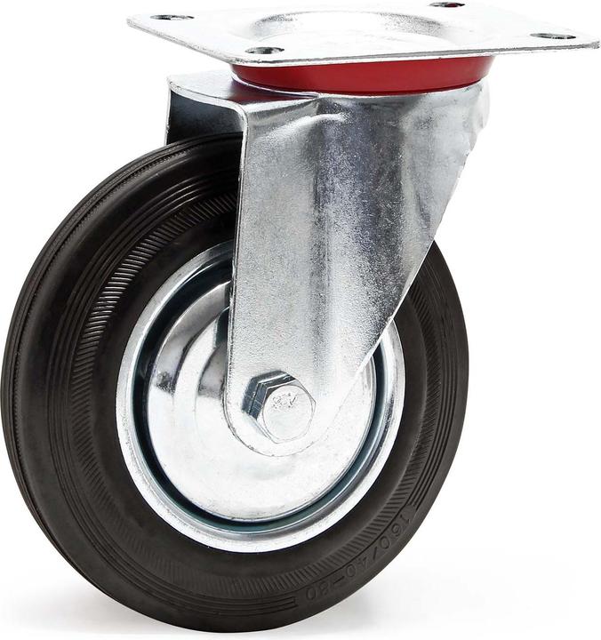 Actual product image Wiltec Swivel castor Ø160mm Rubber wheel Metal rims 130kg Load capacity Transport trolley Furniture castor