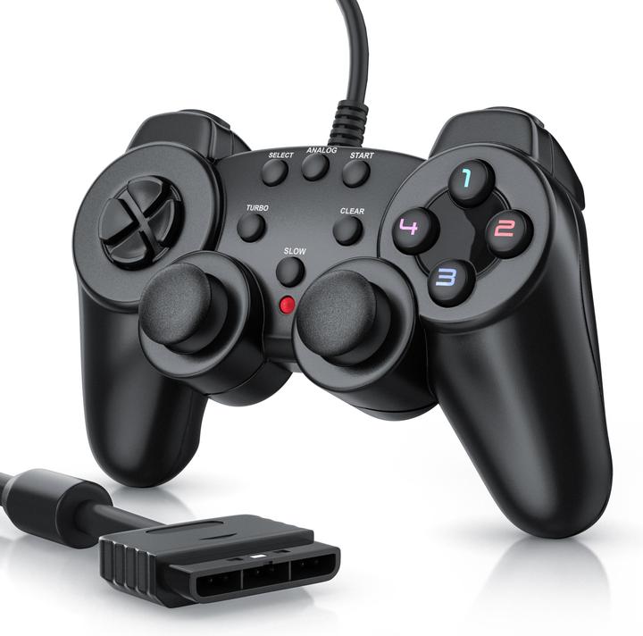 Produktbild CSL PlayStation Controller, PS2 Gamepad mit Dual Vibration (Rumble Effekt), Präzision & Komfort (PS2)