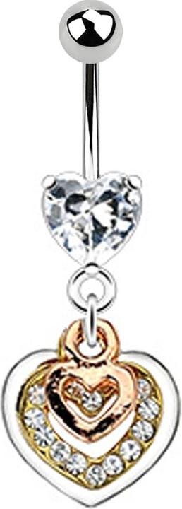 Star Piercing Banane silber mit Kugel und Kristallherz silber Anhänger drei Herzen (Chirurgenstahl 316L, Messing)