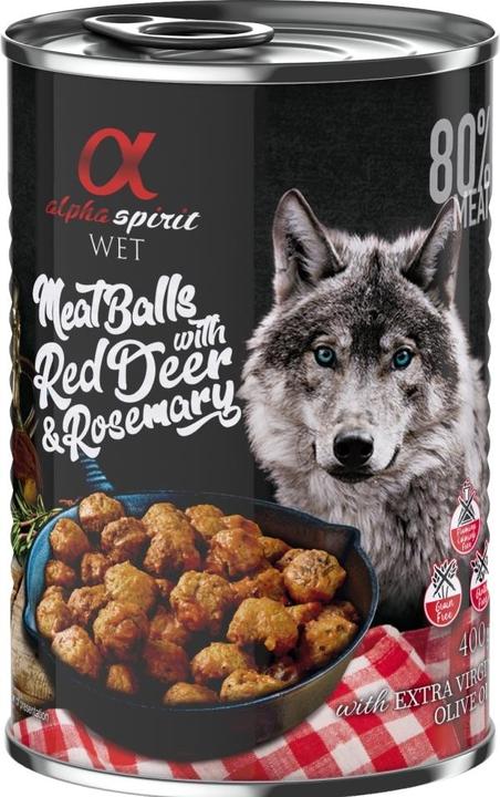 Alpha Spirit dåse, kødboller med kronhjort & rosmarin 400 g - (6 pk/ps) (400 g)