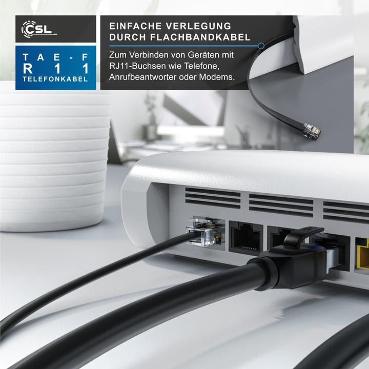 Produktbild CSL Telefonkabel Flach, TAE-F Stecker zu RJ11, Telefondose zu Telefon, Flachkabel, Fax, Anrufbeantworter