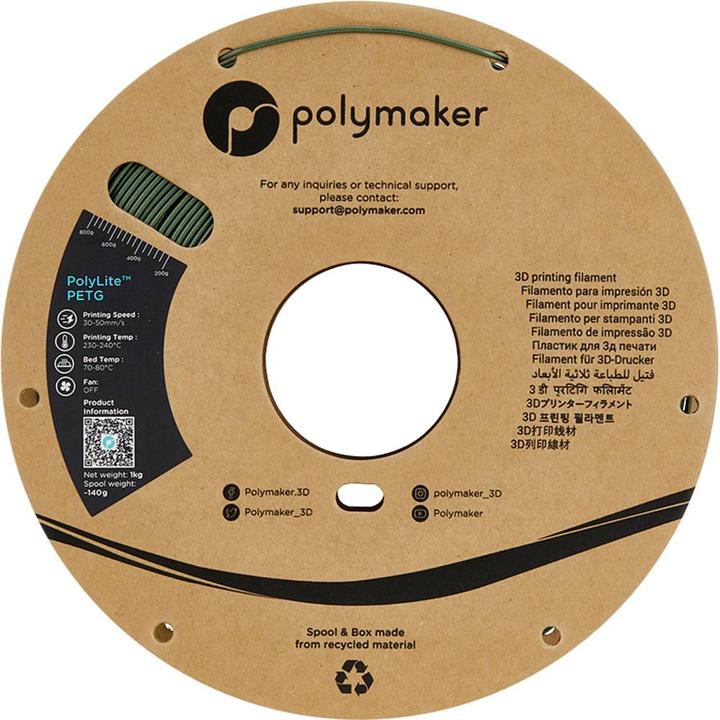 Actual product image Polymaker PB01035 Filament PETG heat resistant, high tensile strength 1.75 mm 1000 (PETG, 1.75 mm, 1000 g, Green)