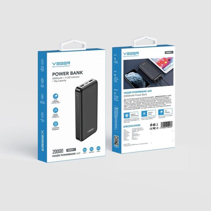 Image du produit 4Kom Power bank Veger VEGER powerbank 20000 mAh 2A A20 (W2015) black (20000 mAh)
