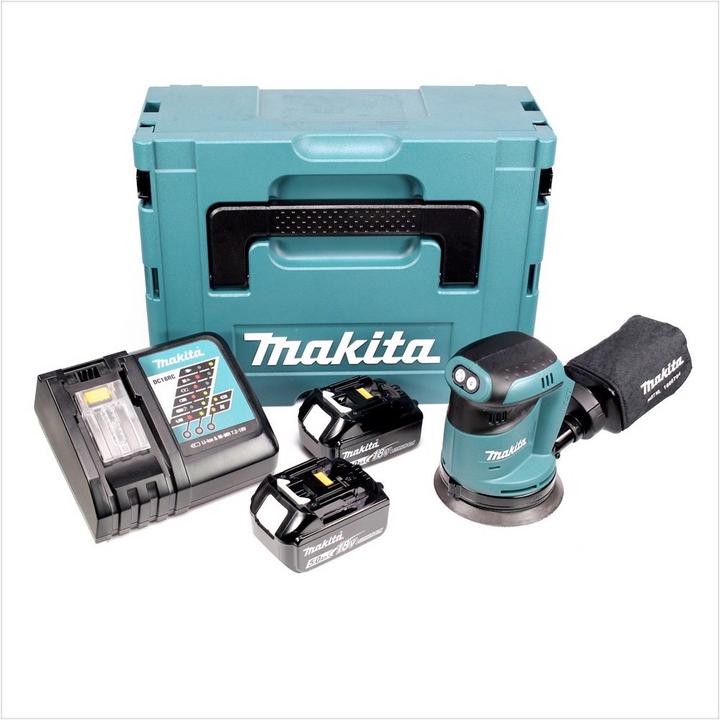 Produktbild Makita DBO 180 RTJ 18 V Akku Exzenterschleifer + 2x Akku 5,0Ah + Ladegerät + Makpac (Exzenterschleifer)