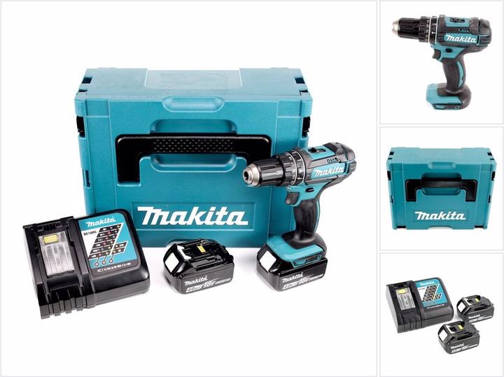 Image du produit Makita DHP 482 RMJ - 18 V Li-Ion Perceuse visseuse à percussion sans fil avec coffret Makpac + 2x Ba (Fonctionnement sur batterie)