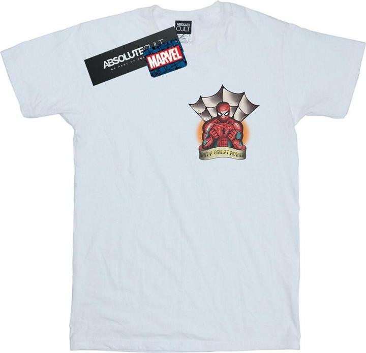 Actual product image Mens Spider-Man Tattoo Breast Print T-Shirt (5XL)