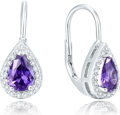 Beneto Silver earrings with purple zircons AGUC2232