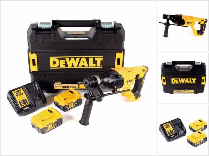 5000 mAh XR Li-Ion, 1x DeWalt DCB charger, 1x additional handle, 1x DeWalt DCH 133 NT 18.0 V cordless combi hammer, 1x DeWalt case, 2x DeWalt DCB 184 rechargeable battery 18 V 5 Ah
